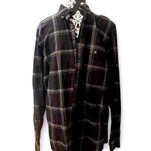 American Eagle Flannel Shirt Mens‎ Large Slim Fit Black Blue plaid